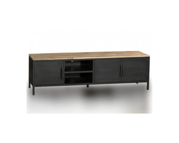 Meuble TV Industriel Métal Noir Et Bois 180 Cm "Dowtoun"