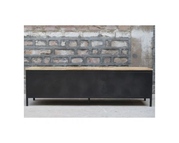 Meuble TV Industriel Métal Noir Et Bois 180 Cm "Dowtoun" – Image 2