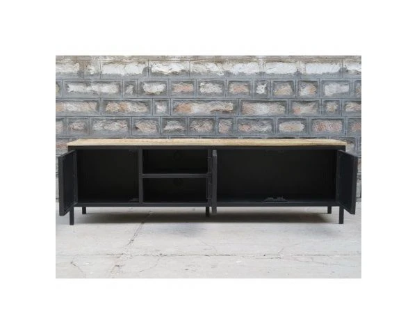 Meuble TV Industriel Métal Noir Et Bois 180 Cm "Dowtoun" – Image 4