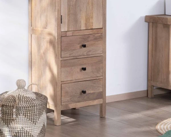 Colonne De Rangement En Manguier Massif Avec Porte Et Tiroirs "Maestro" – Image 4