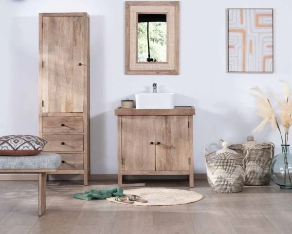 Colonne De Rangement En Manguier Massif Avec Porte Et Tiroirs "Maestro" – Image 5