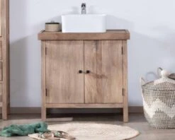Meuble Sous Vasque Simple En Manguier Massif 80cm 2 Portes "Maestro"