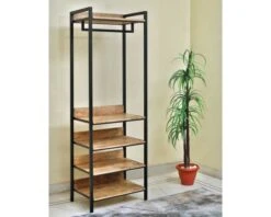 Dressing Industriel Ouvert Bois Massif Et Métal Noir "Atelier"