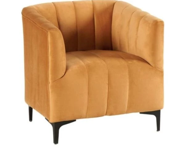 Fauteuil Cabriolet Tissu Ocre Jaune Et Design Rétro Chic "Roster"