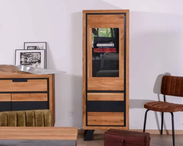 Vitrine En Chêne Moderne 2 Portes "Toly" Haut. 170 Cm
