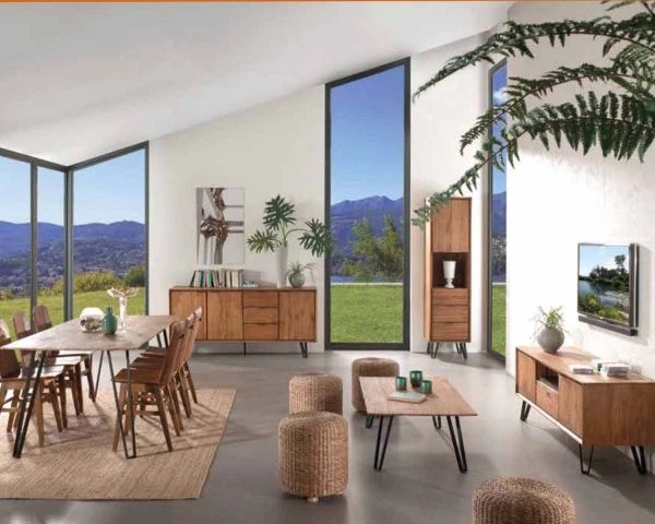 Buffet Bas En Teck Massif Recyclé Et Pieds En Métal 195 Cm " Moluca" – Image 2