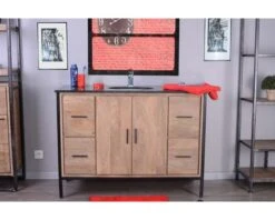 Meuble De Salle De Bain Métal Et Plateau Granit Noir "Loft"