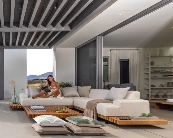 Canapé D'extérieur Avec Retour Gauche Tissu Sunbrella écru " Lombok" – Image 4