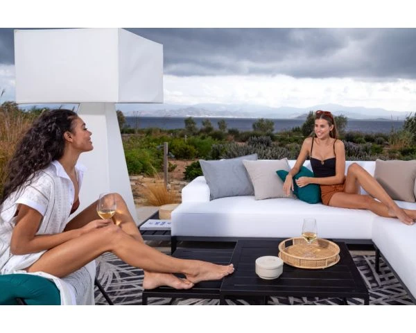 Canapé D'angle Extérieur Blanc Et Noir Imitation Cuir "Lakpura Beach" – Image 2