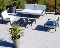 Salon De Jardin Classique Gris 3 Pièces En Alu Et Tissu "Chambord"