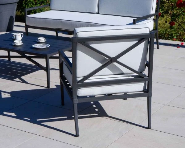 Salon De Jardin Classique Gris 3 Pièces En Alu Et Tissu "Chambord" – Image 8