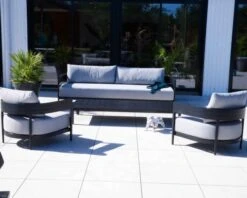Salon De Jardin 2 Fauteuils 1 Canapé Aluminium Et Tissu Gris "Blois"