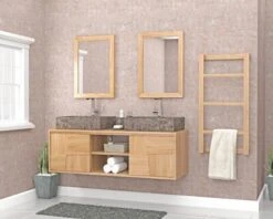 Meuble Sous Vasque Suspendu En Teck Avec Portes Coulissantes 140 Cm "Tao"