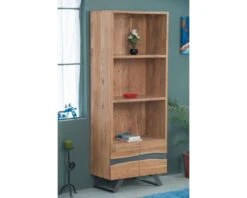 Bibliothèque En Bois D’acacia Massif Naturel Et Pieds Métal "Zen"