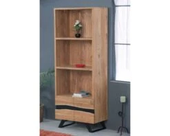 Bibliothèque Contemporaine En Métal Noir Et Acacia "Zen Black"