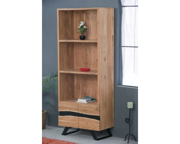 Bibliothèque Contemporaine En Métal Noir Et Acacia "Zen Black"