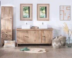 Meuble Sous Vasque Double En Manguier Massif Sablé 165cm "Maestro"