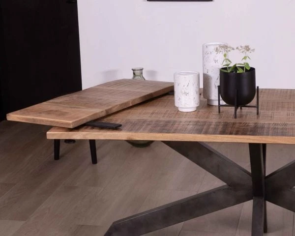 Table De Repas Extensible 180-260cm Pied étoile Bois Métal "Caractère" – Image 7