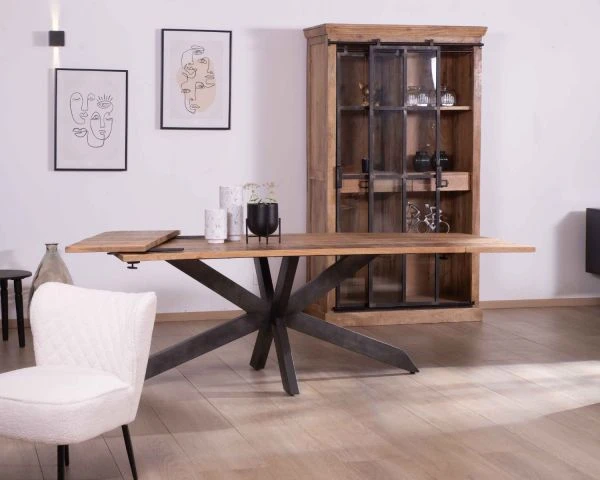 Table De Repas Extensible 180-260cm Pied étoile Bois Métal "Caractère" – Image 2