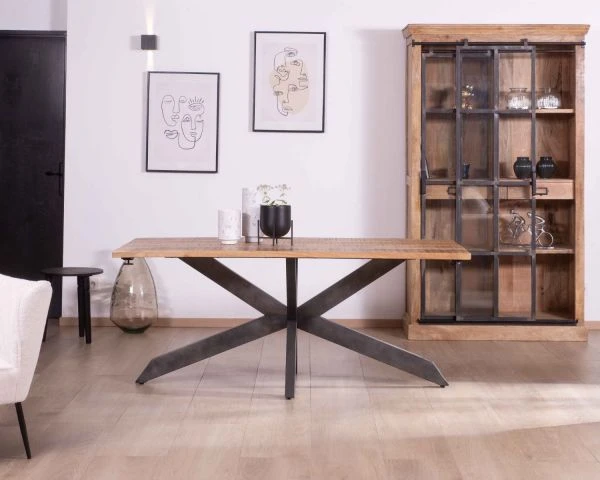 Table De Repas Extensible 180-260cm Pied étoile Bois Métal "Caractère"
