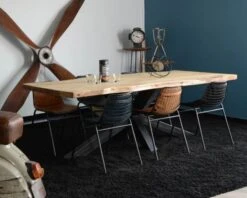 Grande Table De Repas Haut De Gamme Plateau Bois épais Pieds Métal "3D"