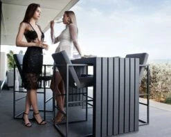 Table Bar Et 6 Tabourets Extérieurs En Tissu Sunbrella "Java Island"