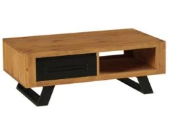 Table Basse Industrielle Bicolore En Bois Massif Avec Tiroir "Cardiff"