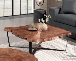 Table Basse Carrée Plateau Teck Recyclé Pieds Métal Croisés "Palaos"