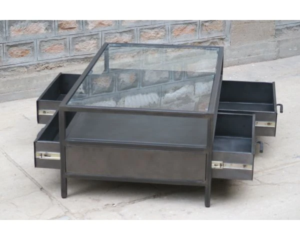 Table Basse Métal Et Verre 120 Cm Factory "Black Cook" – Image 3