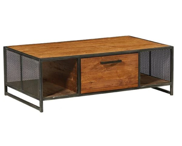 Table Basse En Fer Vieilli Et Teck Recyclé Aspect Factory "Athéna"