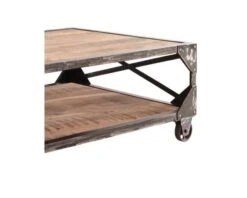 Table Basse Industrielle Sur Roues Double Plateau Bois Et Métal