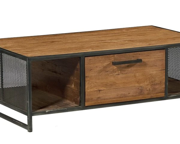 Table Basse En Fer Vieilli Et Teck Recyclé Aspect Factory "Athéna" – Image 2