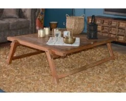 Grande Table Basse Carrée Vieux Bois Ethnique "Népalaise"