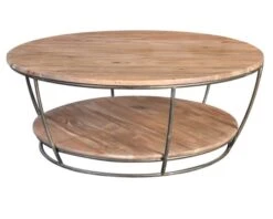 Table Basse Ronde Double Plateau Métal Et Acacia 90 Cm "Manhattan"