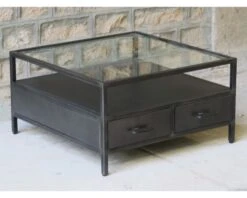 Table Basse Métal Et Verre Carrée 85 Cm "Black Cook"