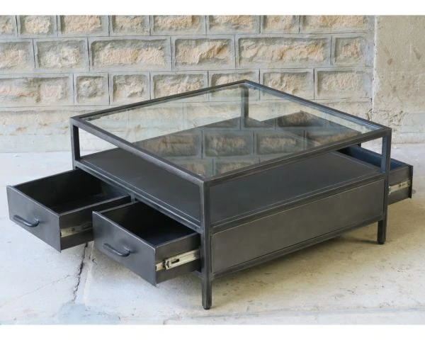 Table Basse Métal Et Verre Carrée 85 Cm "Black Cook" – Image 3