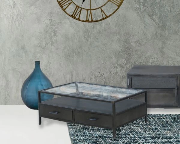 Table Basse Métal Et Verre 120 Cm Factory "Black Cook"