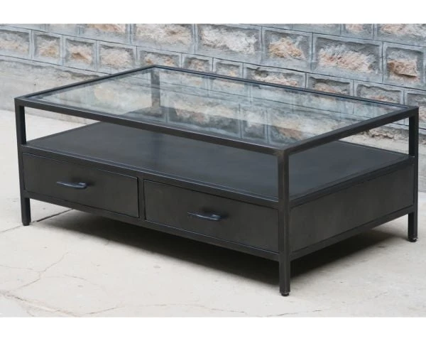 Table Basse Métal Et Verre 120 Cm Factory "Black Cook" – Image 2