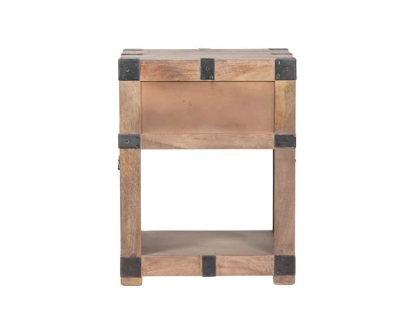 Table De Chevet Style Vintage En Manguier Blanchi Et Métal "Voyage" – Image 4