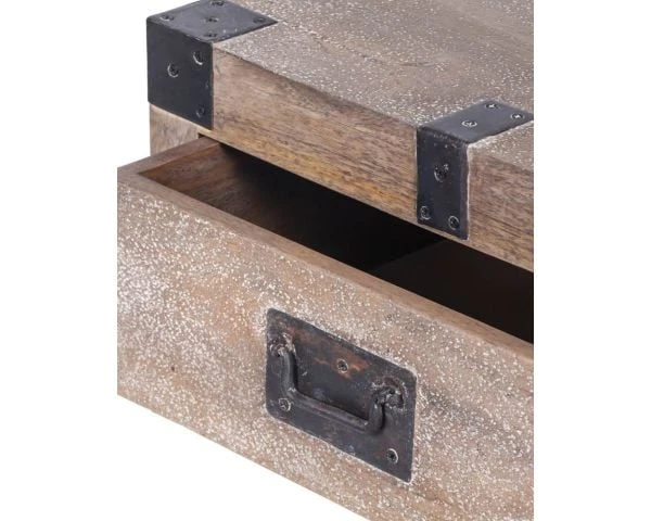 Table De Chevet Style Vintage En Manguier Blanchi Et Métal "Voyage" – Image 5