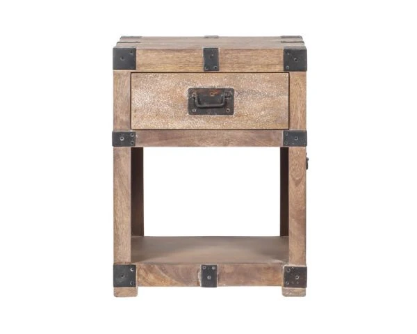 Table De Chevet Style Vintage En Manguier Blanchi Et Métal "Voyage" – Image 2