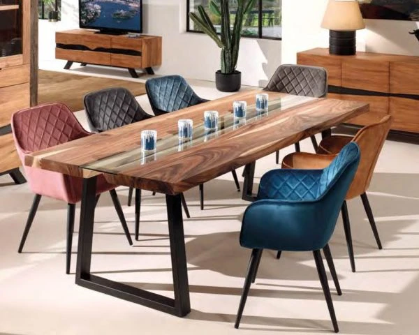 Table De Repas Métal Verre Et Bois Style Contemporain 190 Cm "Zenia"