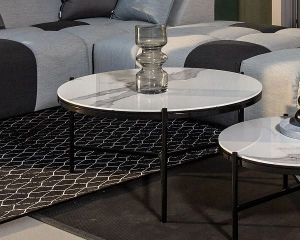 Table Basse Blanche Et Noire, Céramique Et Alu, Diam.80 "Lazy Beach" – Image 3