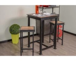 Table Haute Carrée Métal Et Bois 70x70cm "IPN"