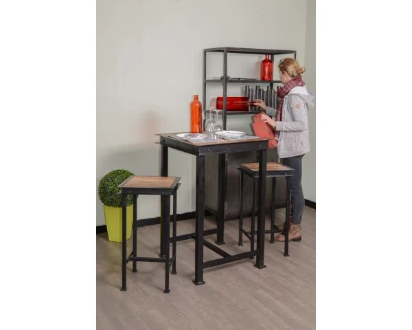 Table Haute Carrée Métal Et Bois 70x70cm "IPN" – Image 2