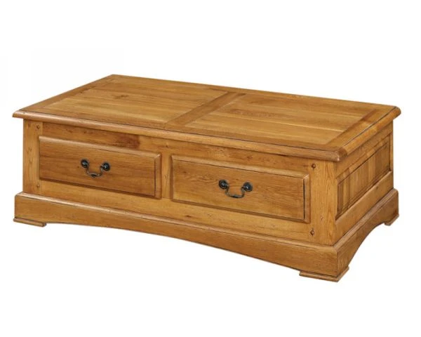 Table Basse 2 Tiroirs Chêne Massif "Antique" – Image 2