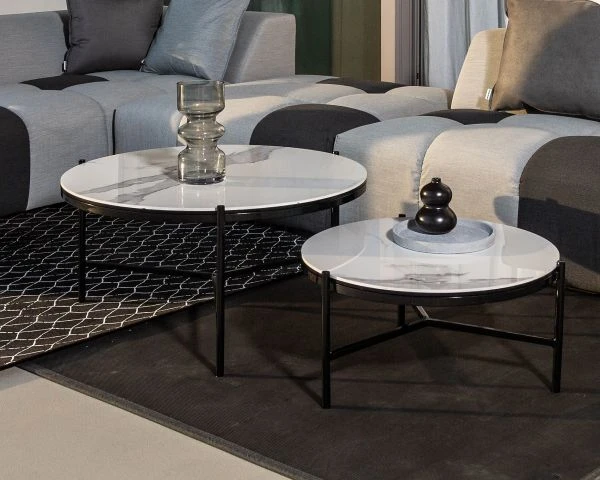 Table Basse Blanche Et Noire, Céramique Et Alu, Diam.80 "Lazy Beach" – Image 2