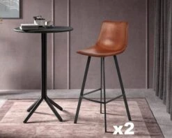 Lot De 2 Chaises Hautes Esprit Factory PU Cognac Et Métal Noir "For"