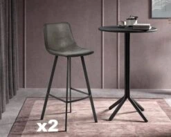 Lot De 2 Chaises Hautes Style Indus’ Vintage PU Gris Métal Noir "For"