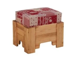 Pouf Rustique Déhoussable En Pin Massif Et Tissu Au Choix "Alaska"